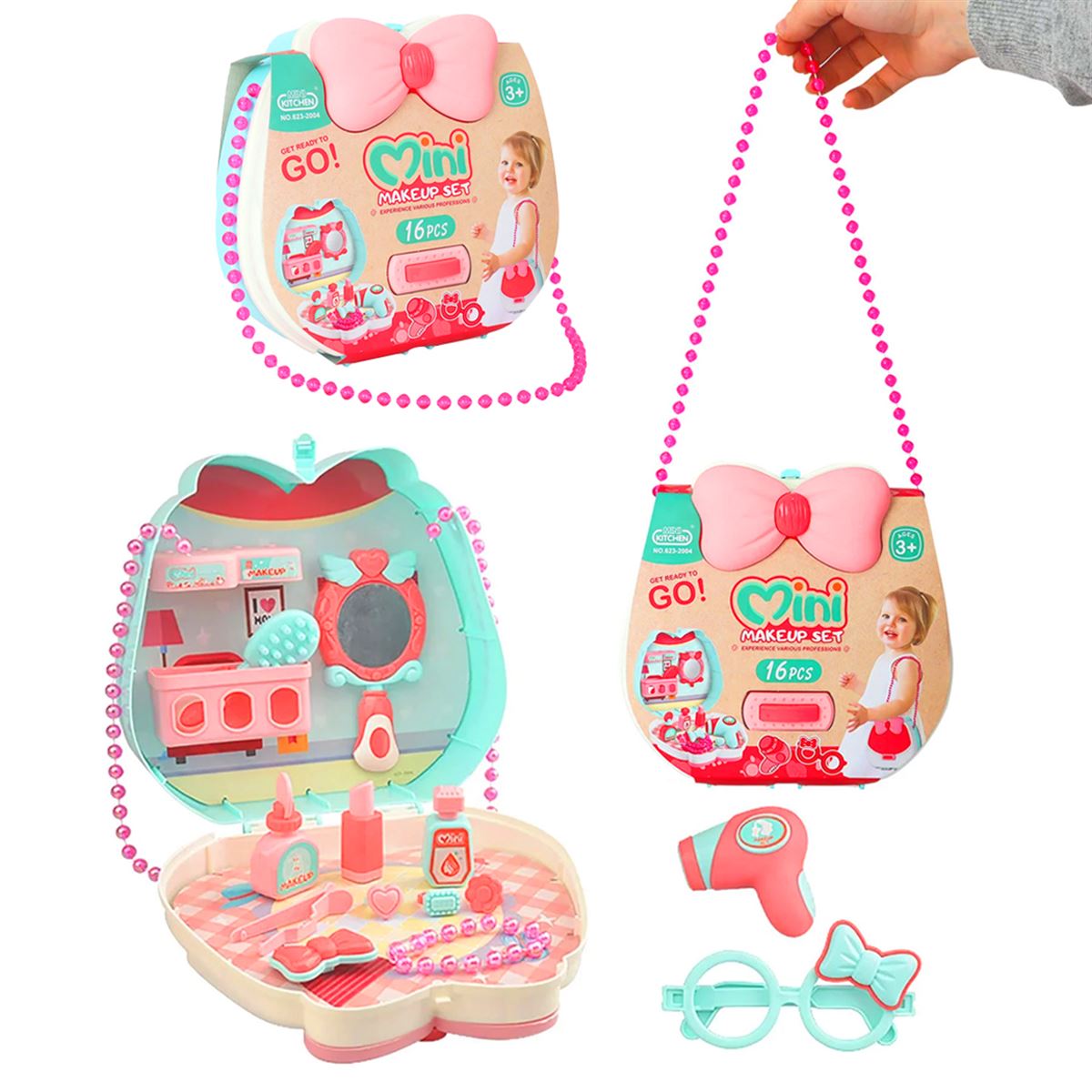 MEGA BONCUK ASKILI ÇANTA 623-2004 GÜZELLİK SETİ 16 PARÇA 3+ 1