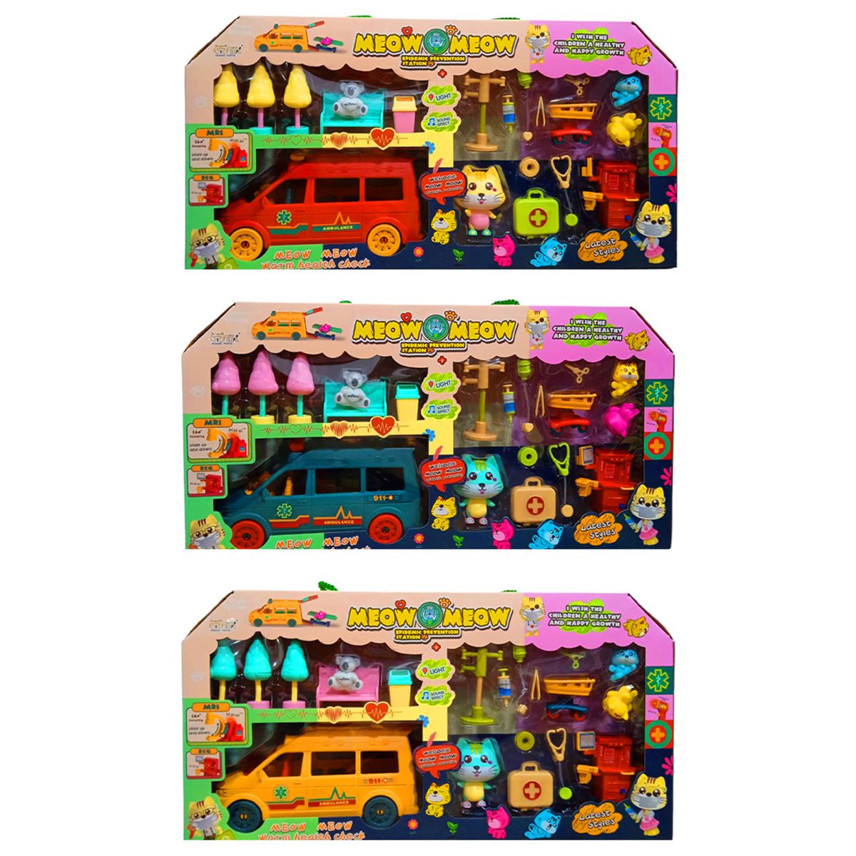 MEGA MEOW MEOW HY-089D4 KEDİLİ AMBULANS SETİ IŞIKLI SESLİ 3+ 1