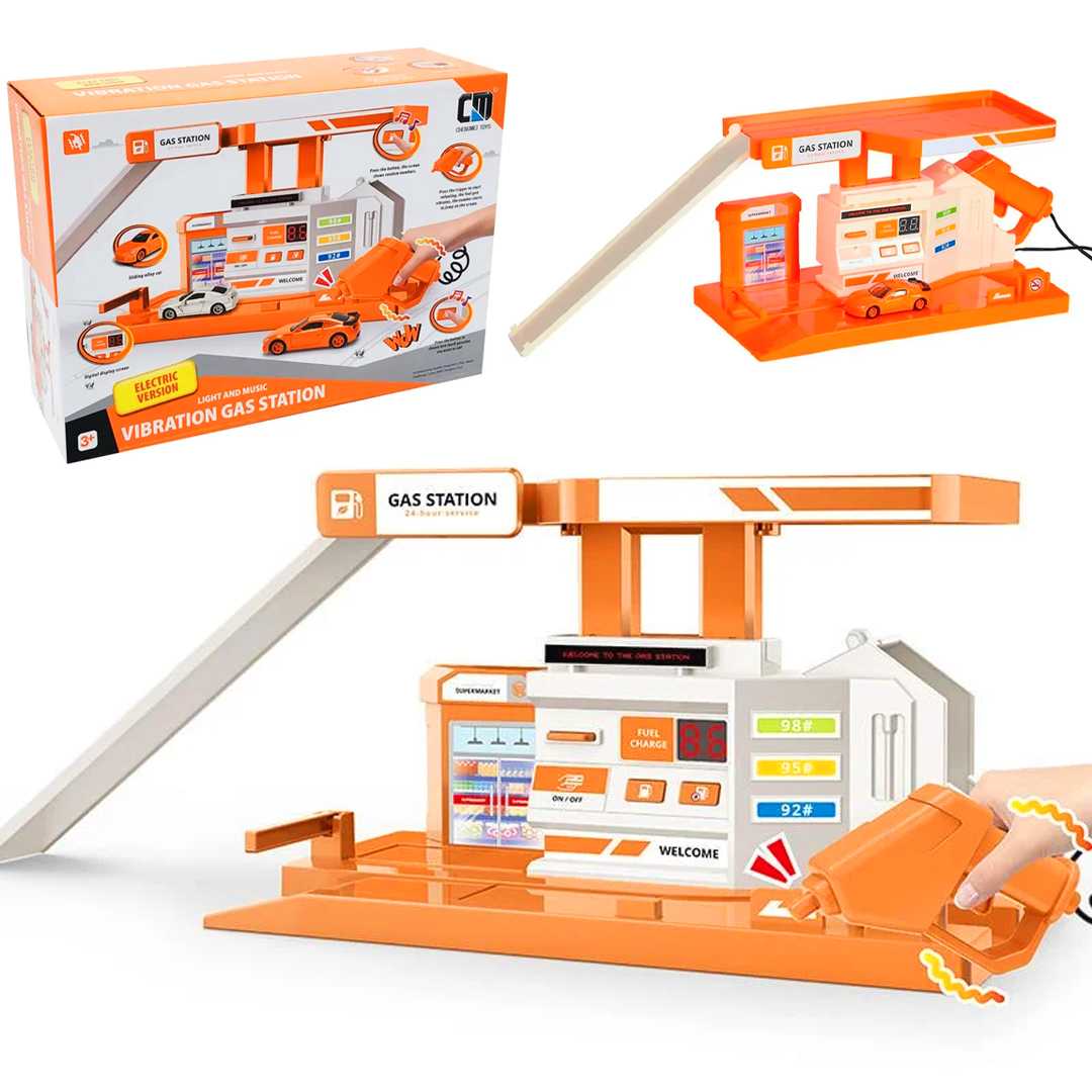 MEGA BENZİN İSTASYONU SETİ TURUNCU CM559-12M ELEKTRİKLİ VERSİYON DİE CAST SESLİ IŞIKLI 3+ 1