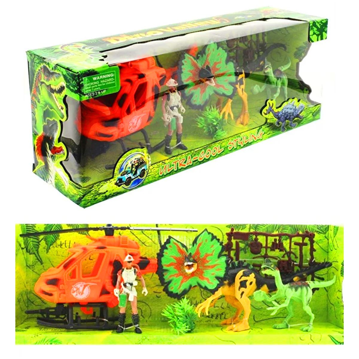 MEGA DİNO VALLEY 5 D124-60 DİNOZOR AVCISI HELİKOPTER VE FİGÜR 3+ 1