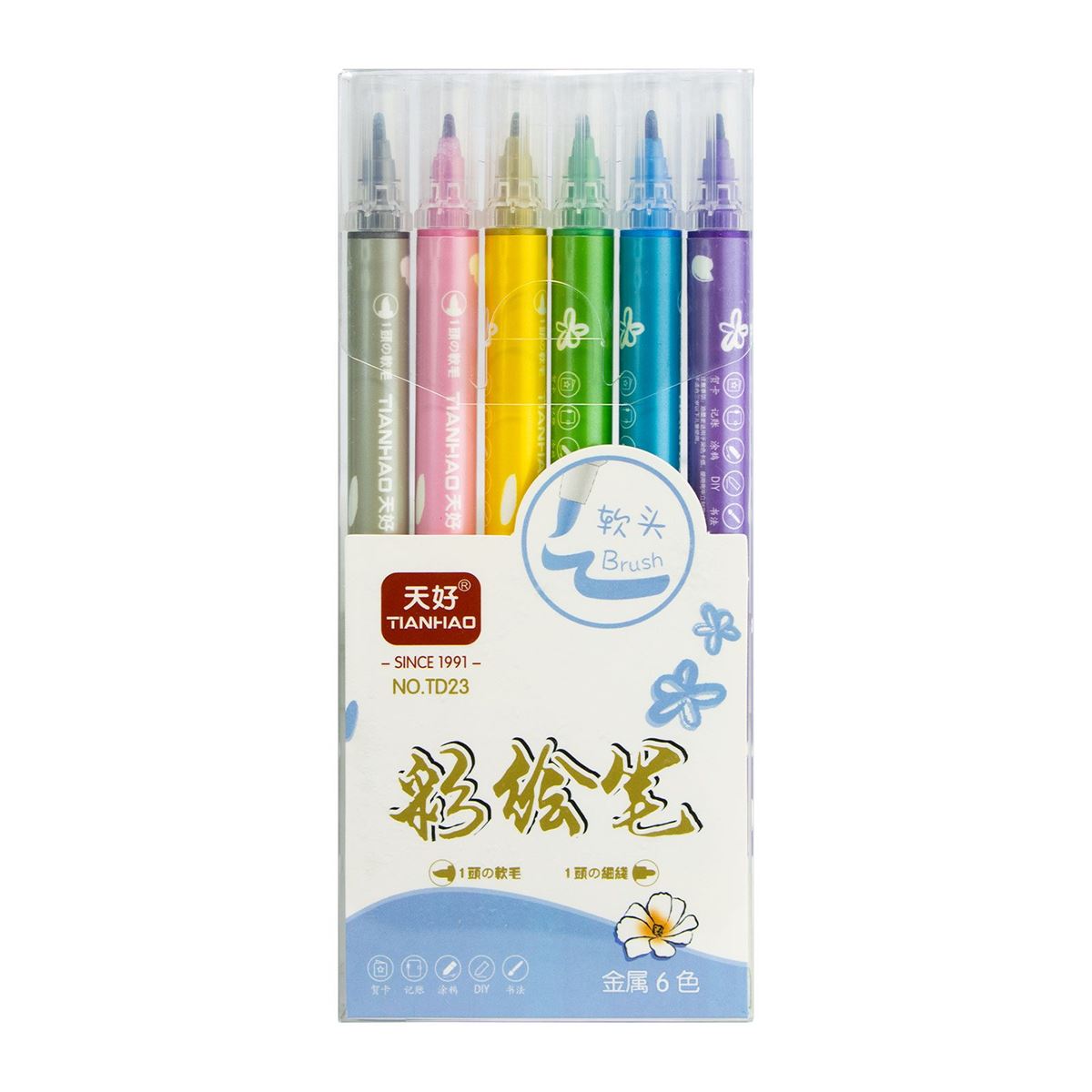 TİANHAO BRUSH FIRÇA UÇ KALEM TD23 ÇİF TARAFLI 6 RENK 1