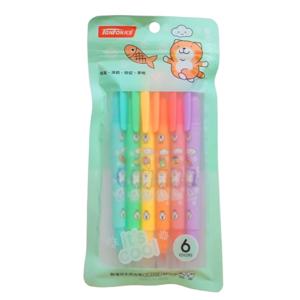 TENFON FOSFORLU KALEM H-2359 ÇİFT TARAFLI 6 RENK 1