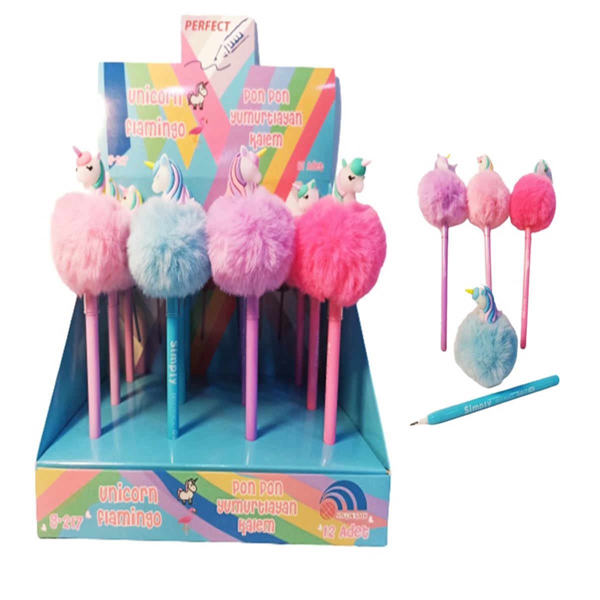 SİMPLY GEÇMELİ KALEM HB G-217-1 PONPON UNİCORN 12 Lİ 1