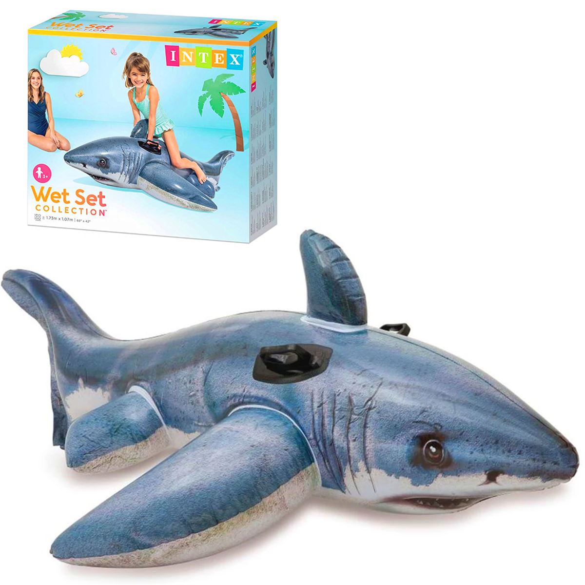 İNTEX 57525NP WET SET COLLECTİON KÖPEKBALIĞI TUTAMAÇLI BİNİCİ 173x107 CM 1