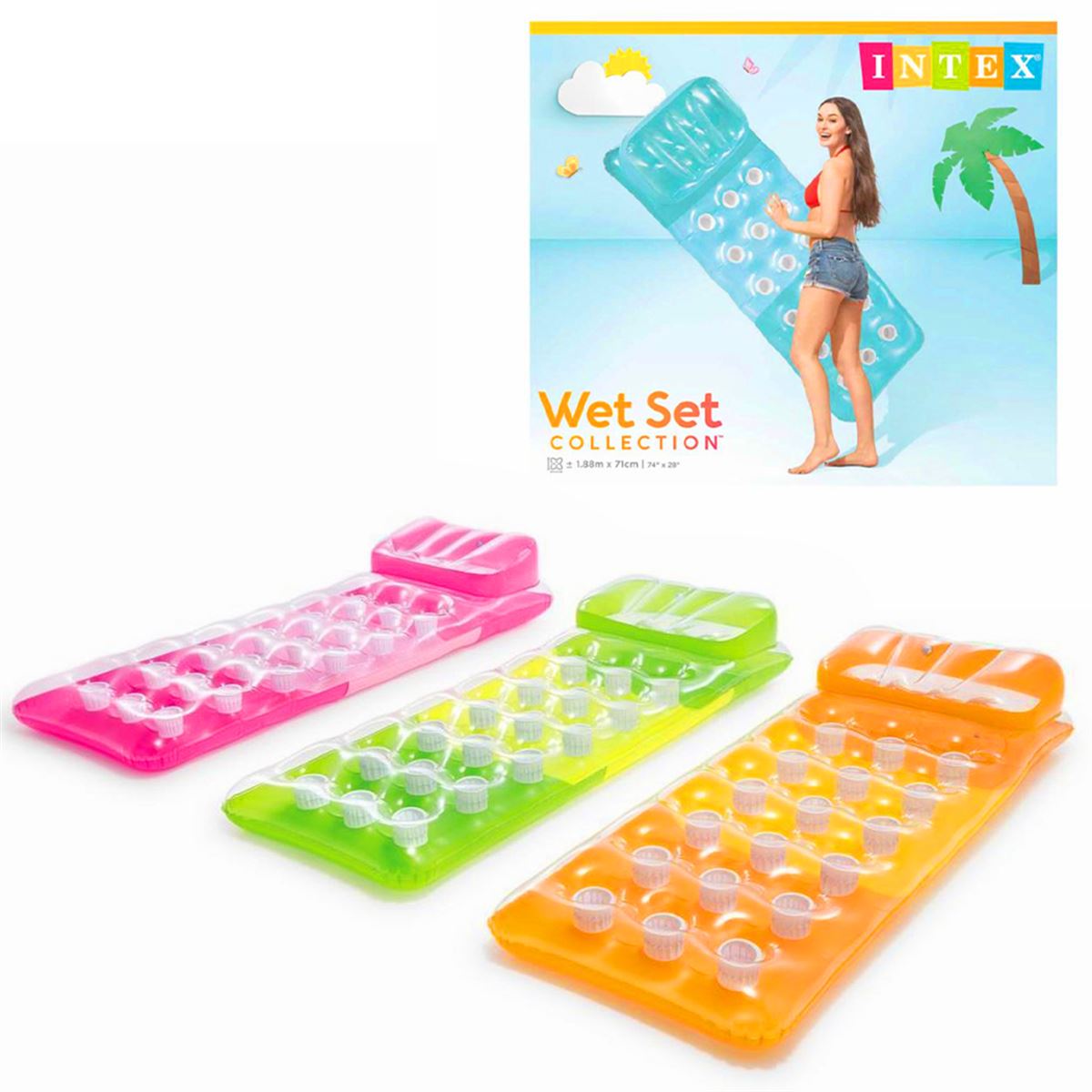 İNTEX 58890NP WET SET COLLECTİON DENİZ YATAĞI BARDAKLI RENKLİ 188x71 CM 1