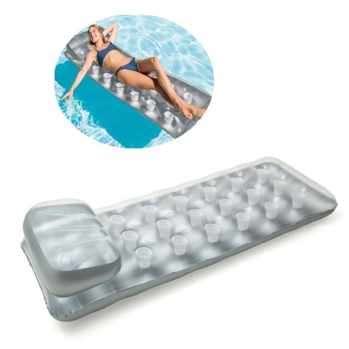 İNTEX 58894EU WET SET COLLECTİON DENİZ YATAĞI BARDAKLI GÜMÜŞ 188x71 CM 1