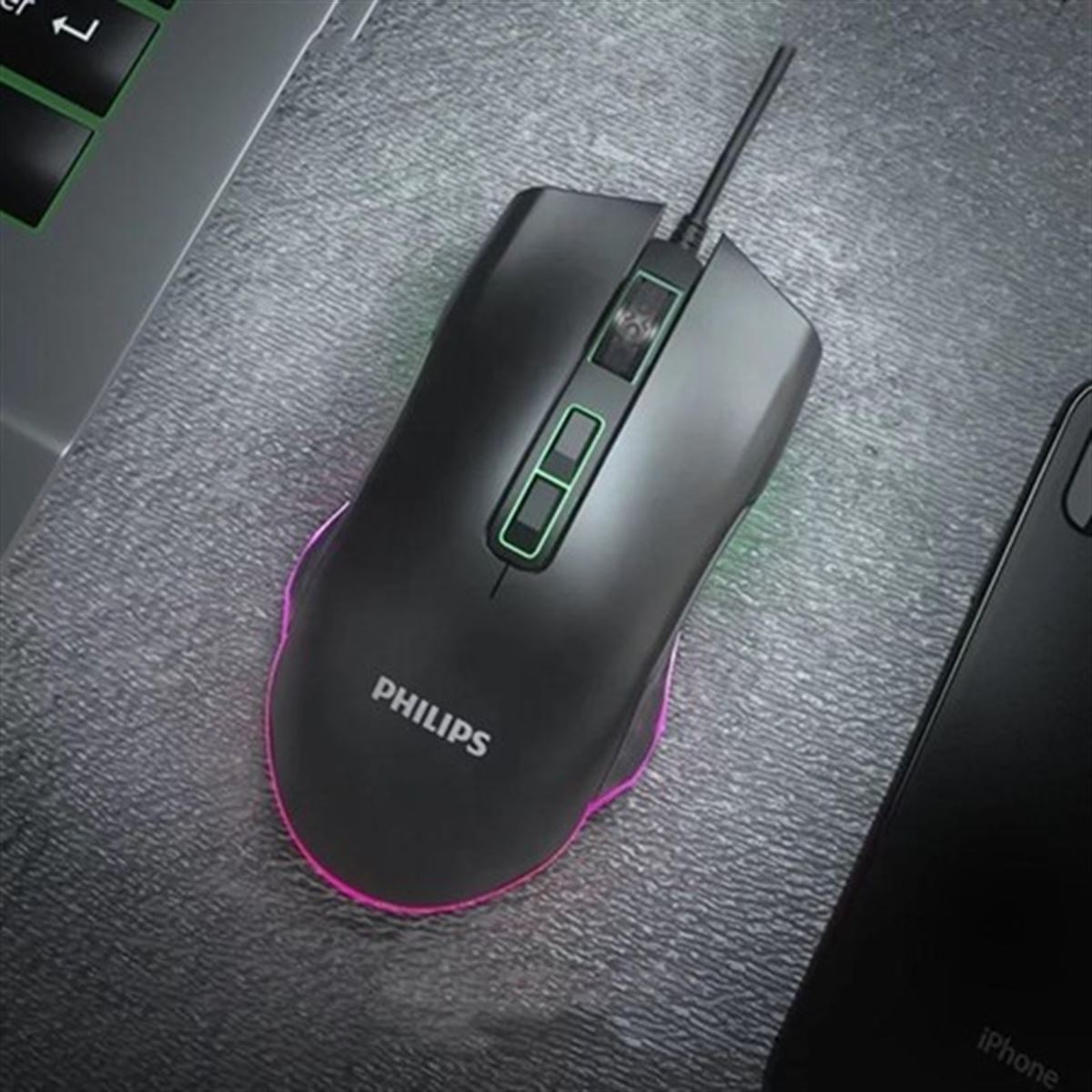 PHİLİPS MOUSE SP201BL SİYAH USB KABLOLU 8 TUŞLU RGB IŞIKLI 1
