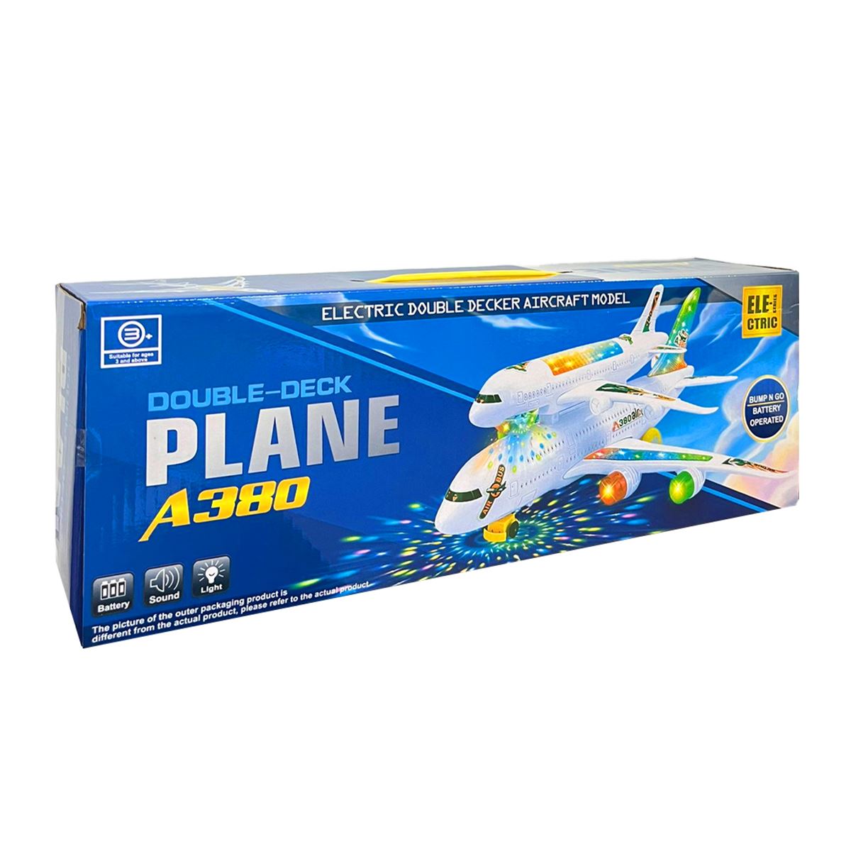 AKZ DOUBLE DECK PLANE 373-22A ÇİFT KATLI UÇAK A380 SESLİ IŞIKLI 3+ PLASTİK OYUNCAK 1