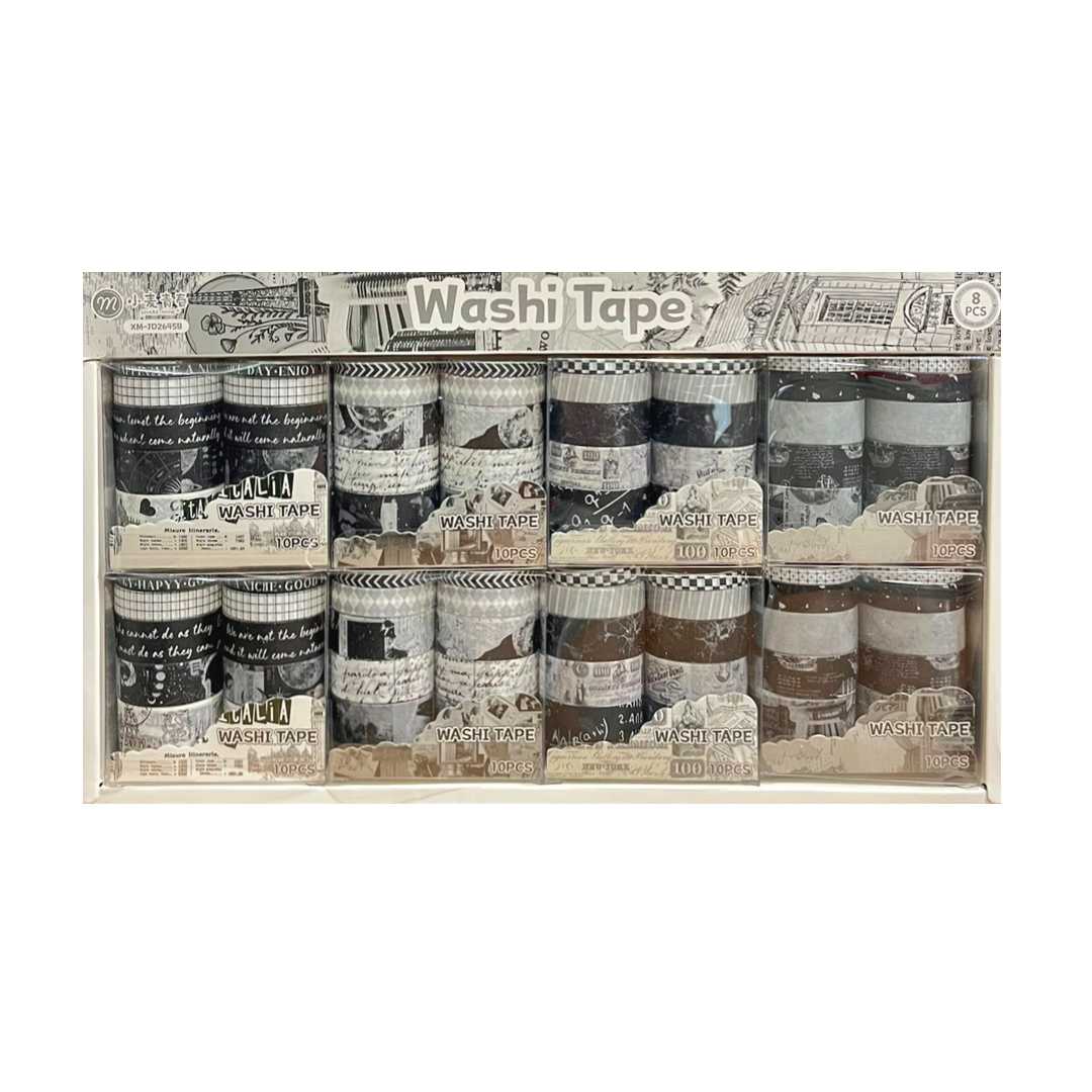 WASHİ TAPE BANT SETİ SİYAH BEYAZ DESENLİ 10 LU 8 PK XM-JD2645B 1