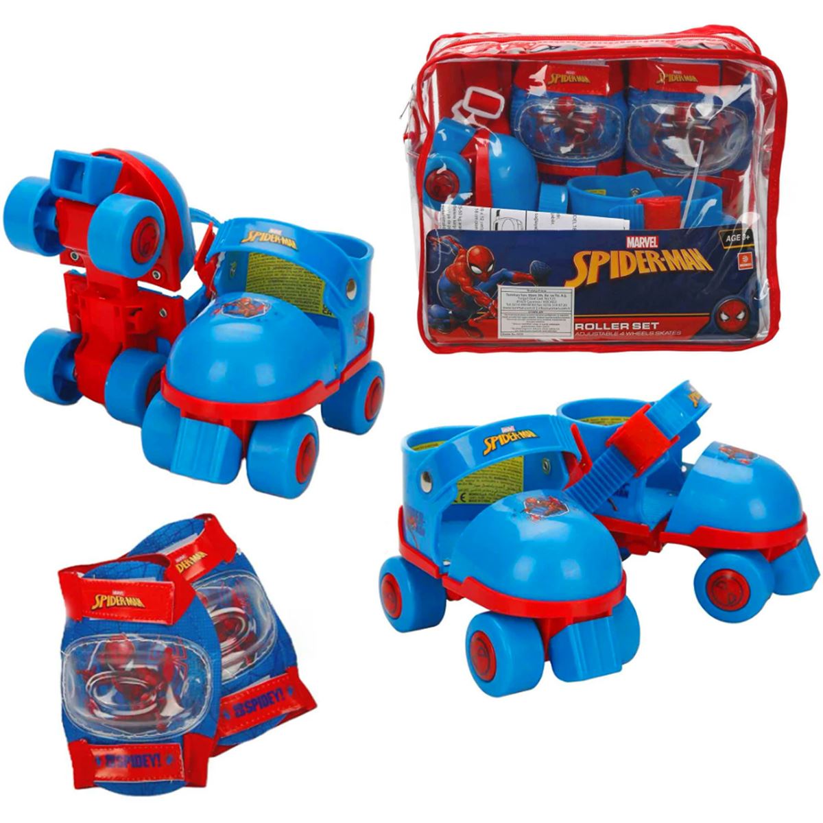 SPİDER MAN PATEN 18390 4 TEKER DİZLİK DİRSEKLİK SET ÇANTALI 22-29 1