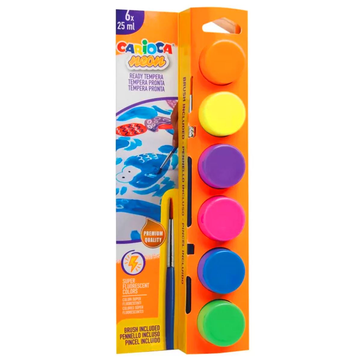 CARİOCA TEMPERA SULUBOYA 25 ML FOSFORLU 6 RENK FIRÇALI 40486 1