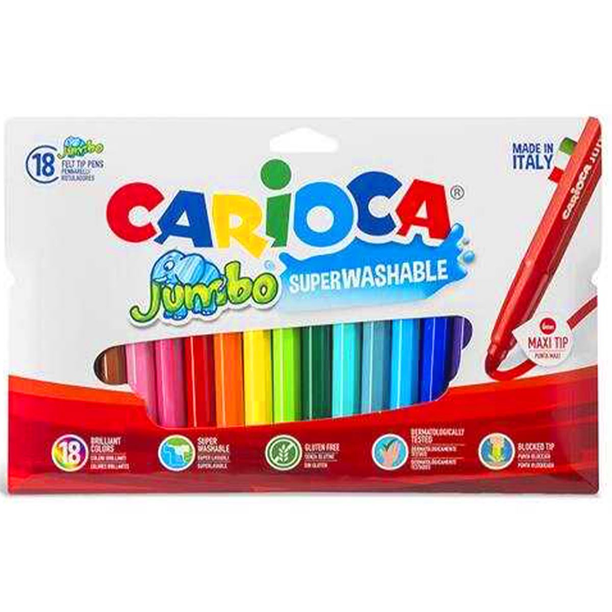 CARİOCA KEÇELİ KALEM JUMBO 18 RENK YIKANABİLİR 40566 1