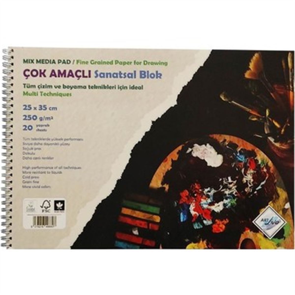 ART LIVA 250 GR SANATSAL RESİM DEFTERİ 25x35 (SULU TEKNİK) DOKULU 20 YAPRAK 1