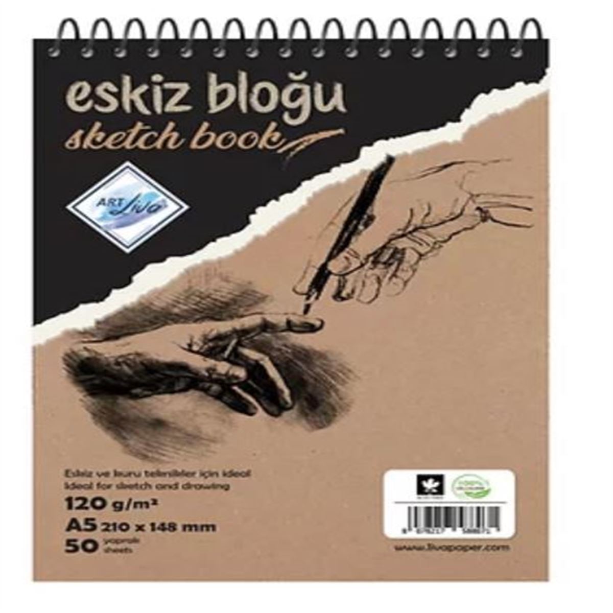 ART LİVA ESKİZ DEFTERİ A5 KARTON KAPAK SPİRALLİ 120 GR 50 YP SD-307 1
