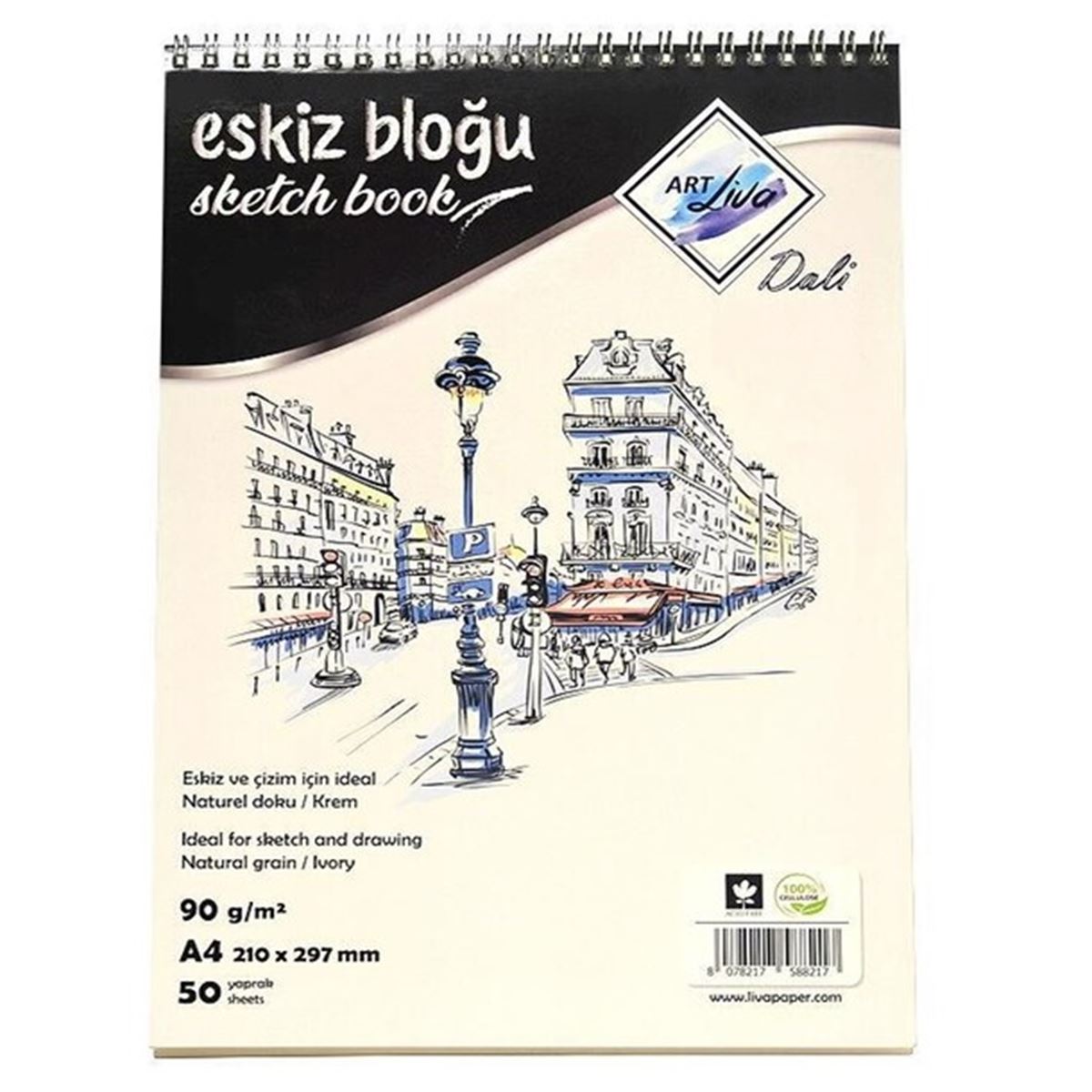 ART LİVA ESKİZ DEFTERİ DALİ A4 KARTON KAPAK SPİRALLİ 90 GR 50 YP SD-602 1