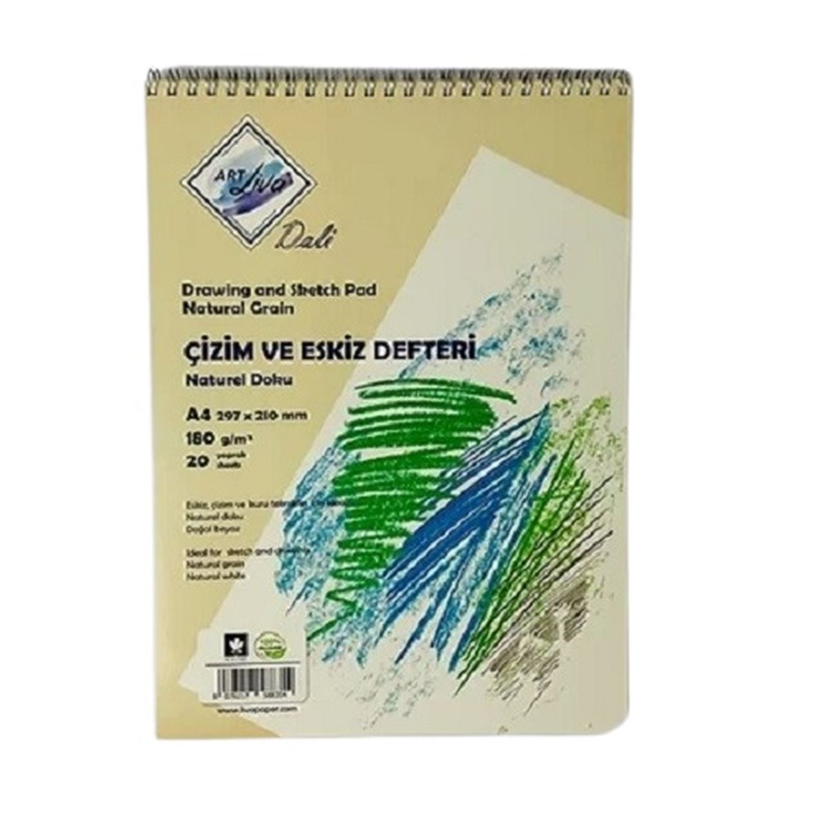 ART LİVA DALİ ESKİZ DEFTERİ A4 KARTON KAPAK SPİRALLİ 180 GR 20 YP SD-605 1