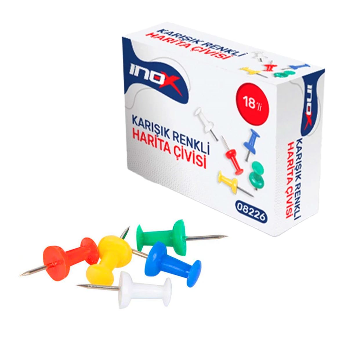 İNOX HARİTA ÇİVİSİ RENKLİ 18 Lİ 24 PK 08226 1