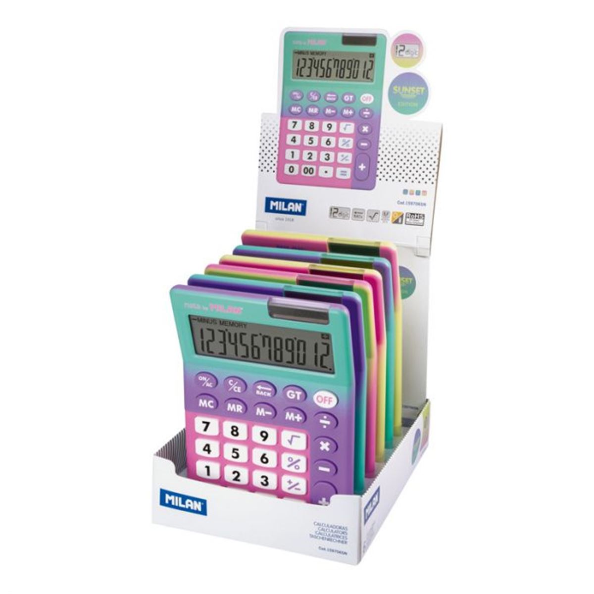 MİLAN SUNSET HESAP MAKİNESİ 12 HANE RENKLİ 6 LI 1597060SN 1