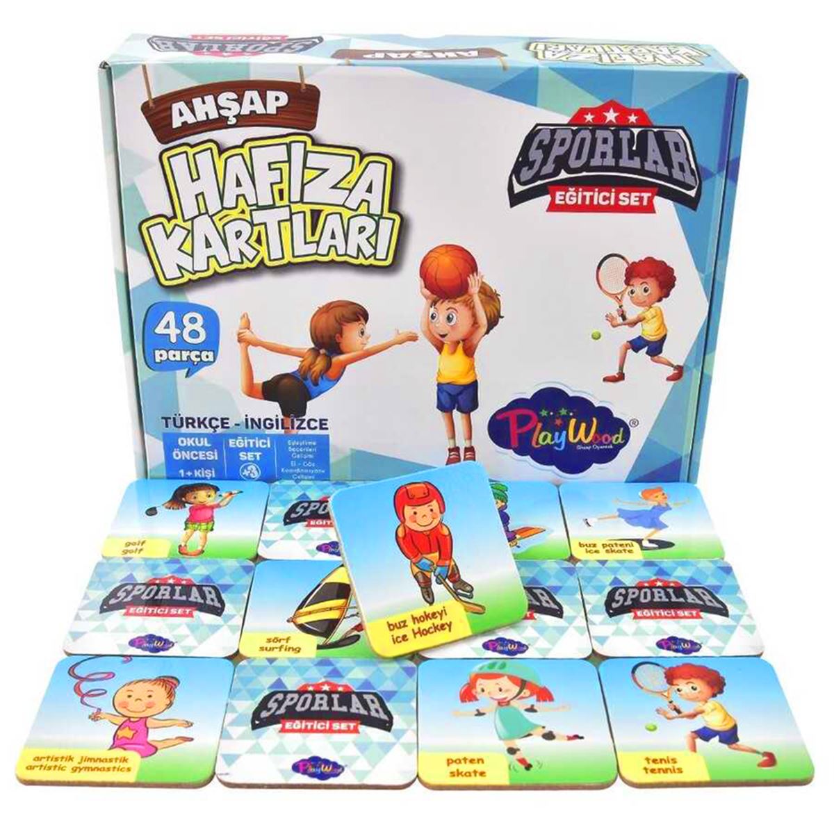 PLAY WOOD AHŞAP HAFIZA KARTLARI ONY-09 SPORLAR 48 PARÇA +3 1