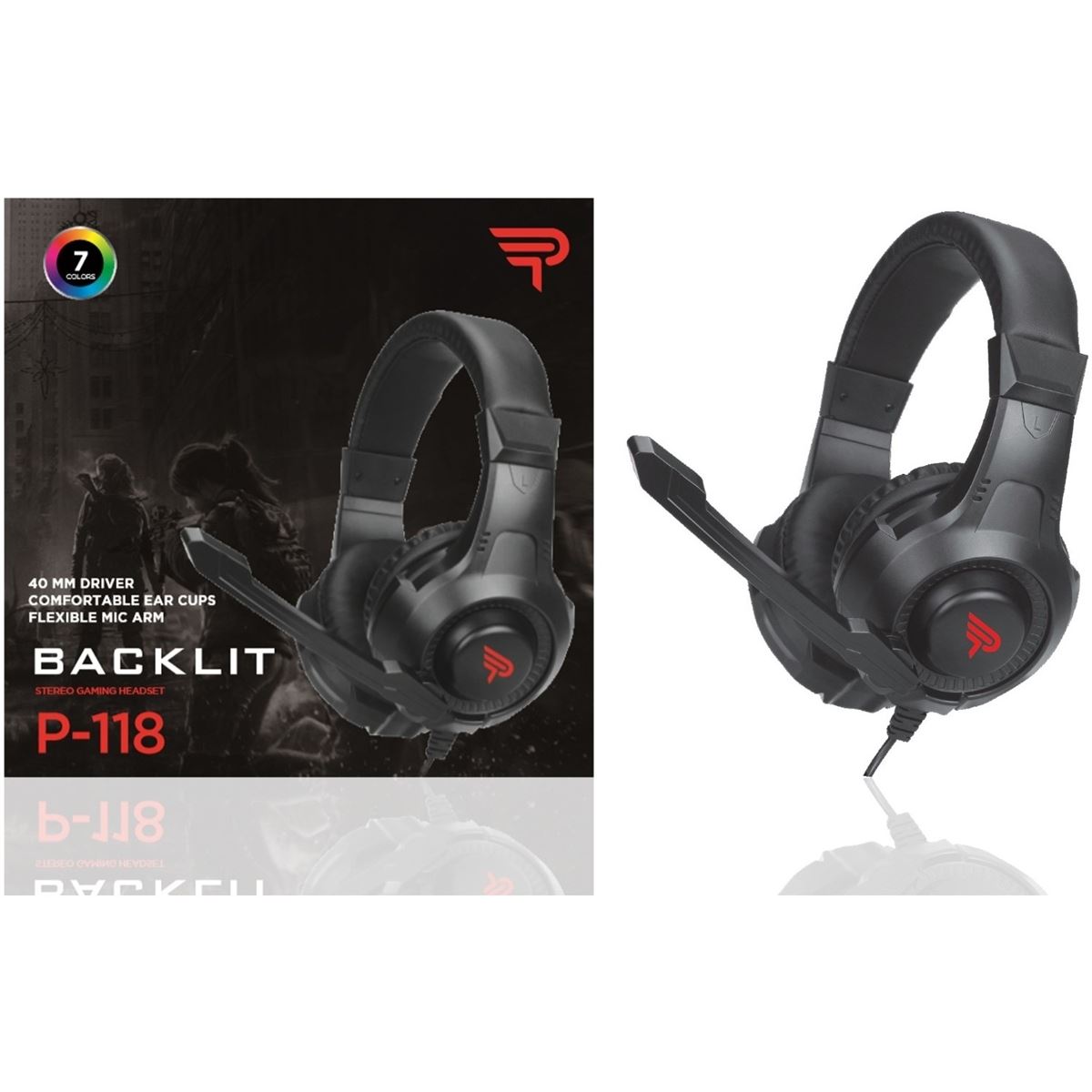 PLATON KULAKLIK BACKLIT P-118 SİYAH OYUNCU KABLOLU MİKROFONLU 1