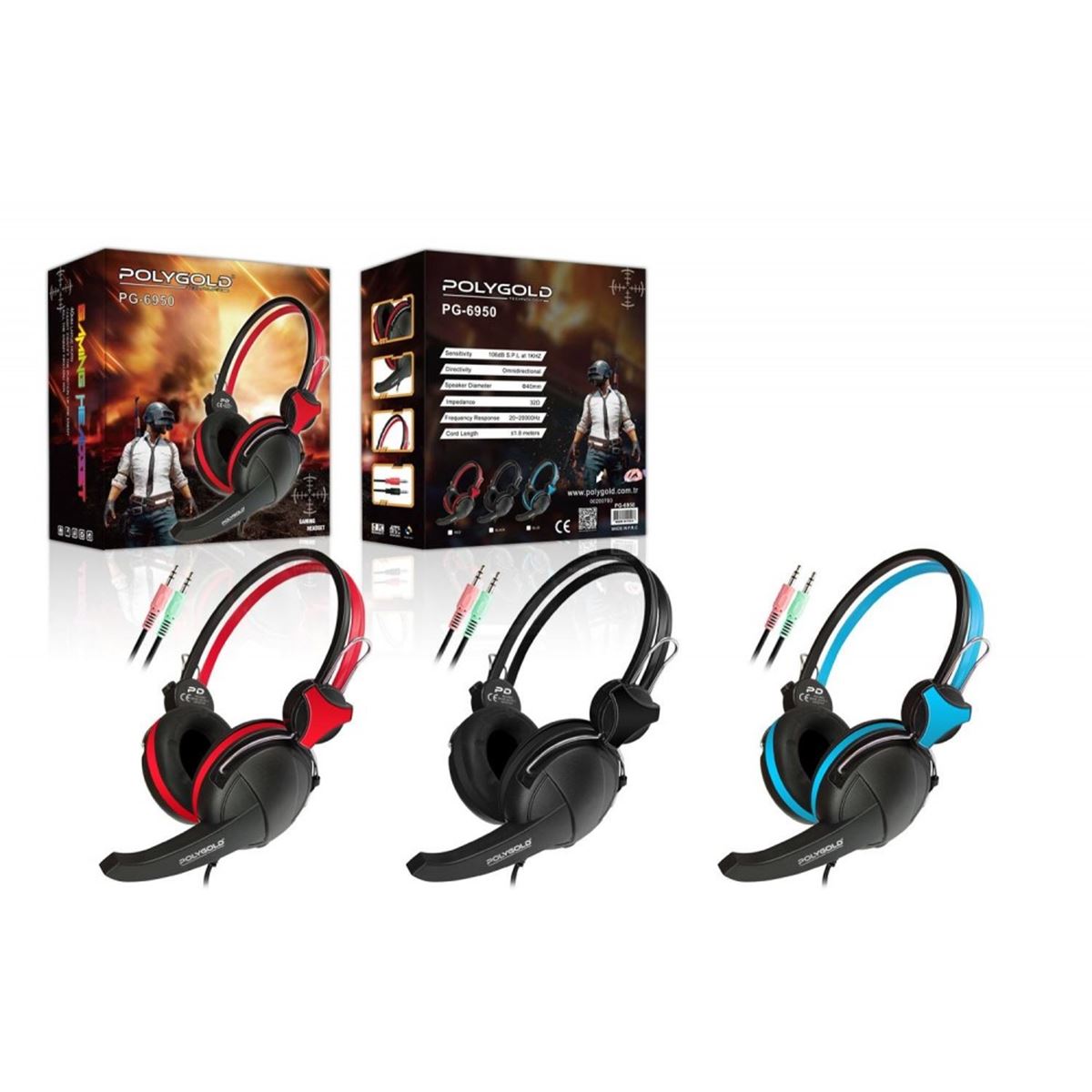 POLYGOLD KULAKLIK PG-6950 OYUNCU SİYAH KABLOLU MİKROFONLU 1