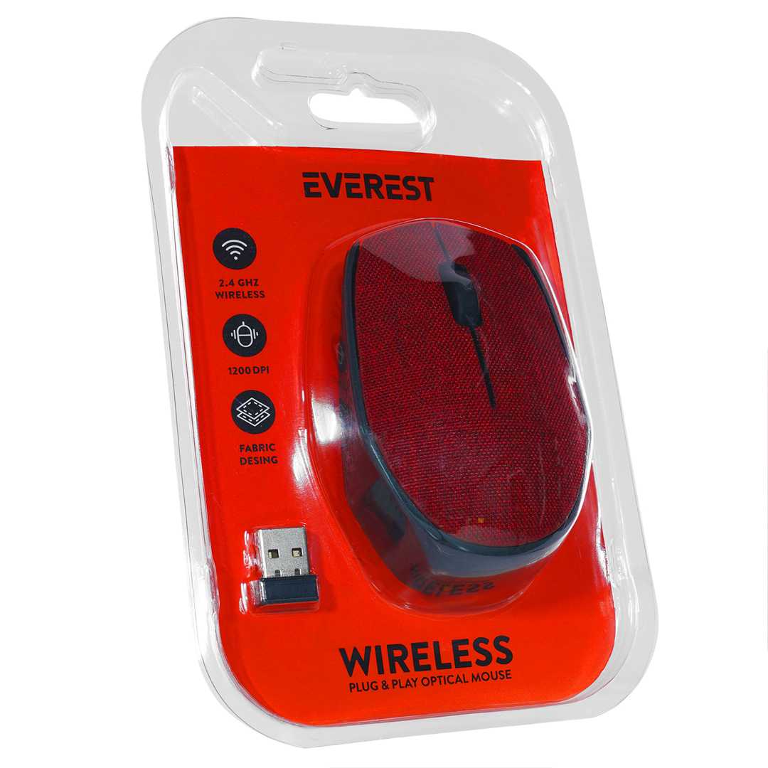 EVEREST KABLOSUZ MOUSE KM-218 KIRMIZI KUMAŞ YÜZEY 1