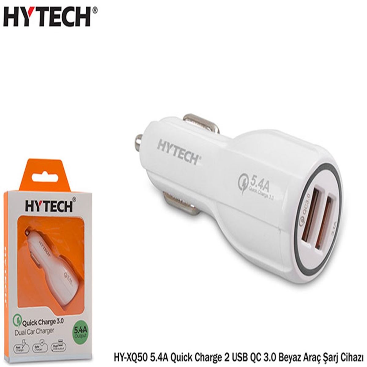 HYTECH ARAÇ ŞARJ CİHAZI HY-XQ50 BEYAZ ÇİFT USB QUİCK CHARGE 5.4A 1