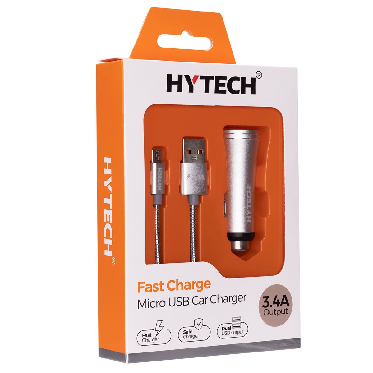 HYTECH ARAÇ ŞARJ CİHAZI HY-X62 METAL GÜMÜŞ ÇİFT USB 3.4A 1