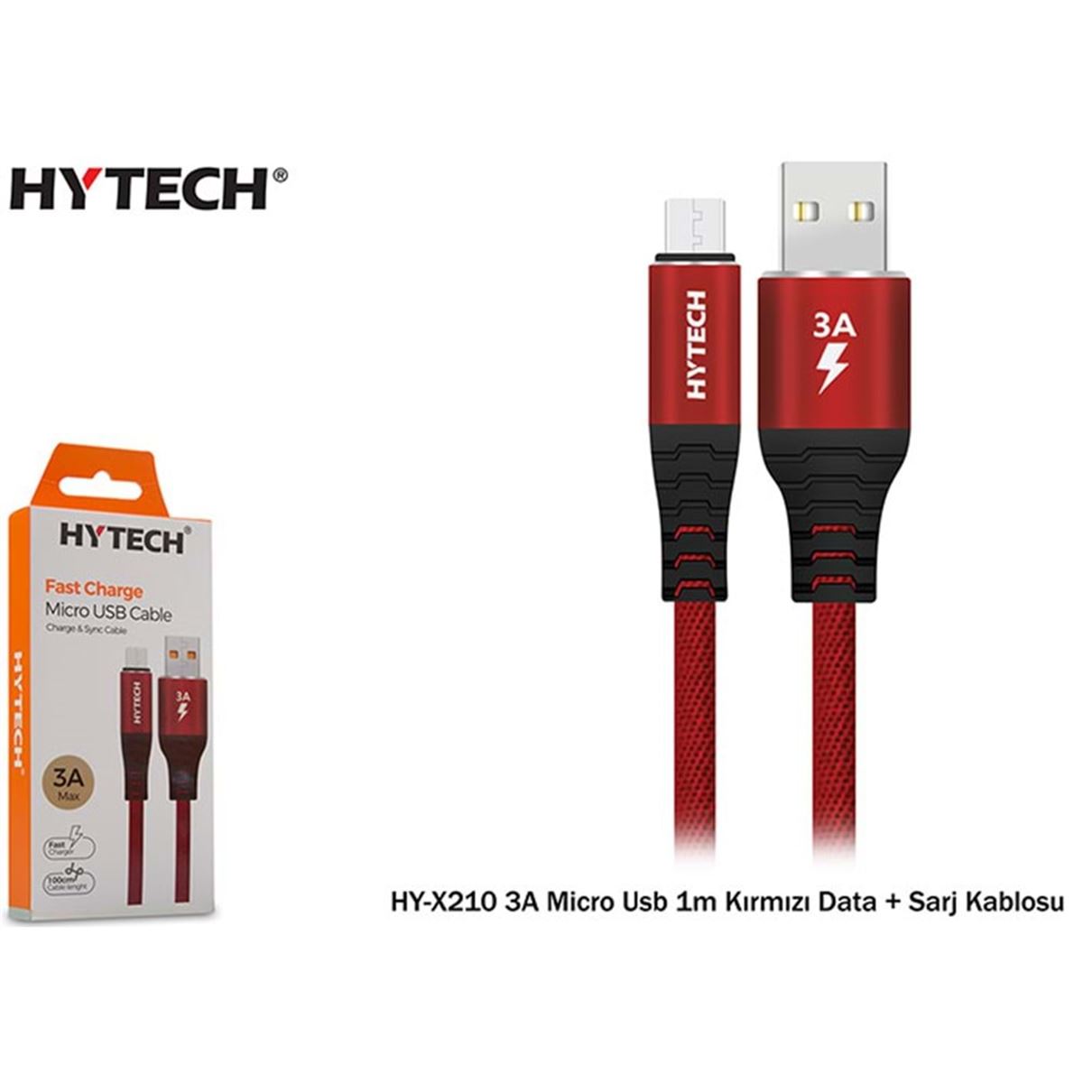 HYTECH DATA ŞARJ KABLOSU HY-X210 3A MİKRO USB KIRMIZI 1