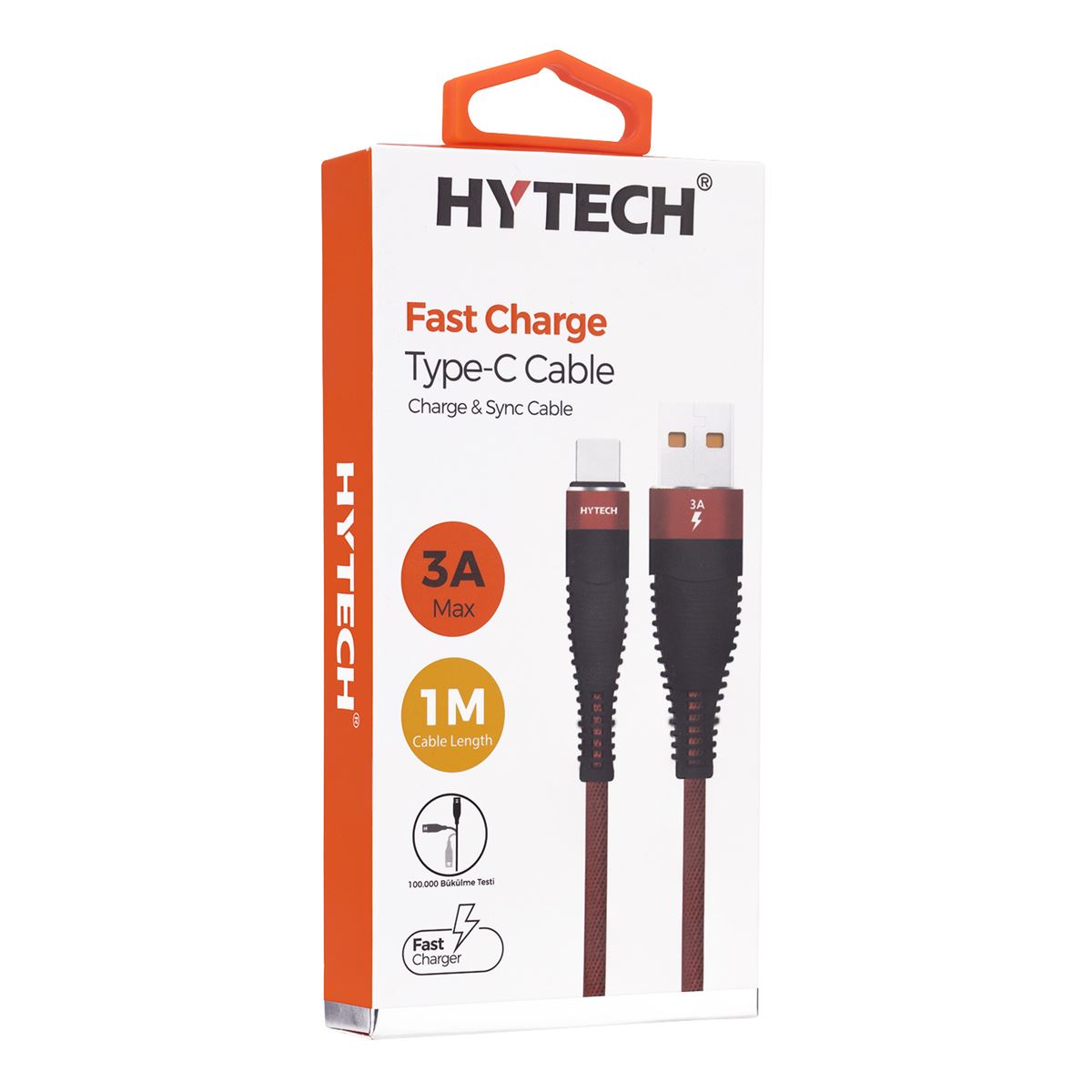 HYTECH ŞARJ KABLOSU HY-X425 TYPE-C KIRMIZI 3A 100 CM 1
