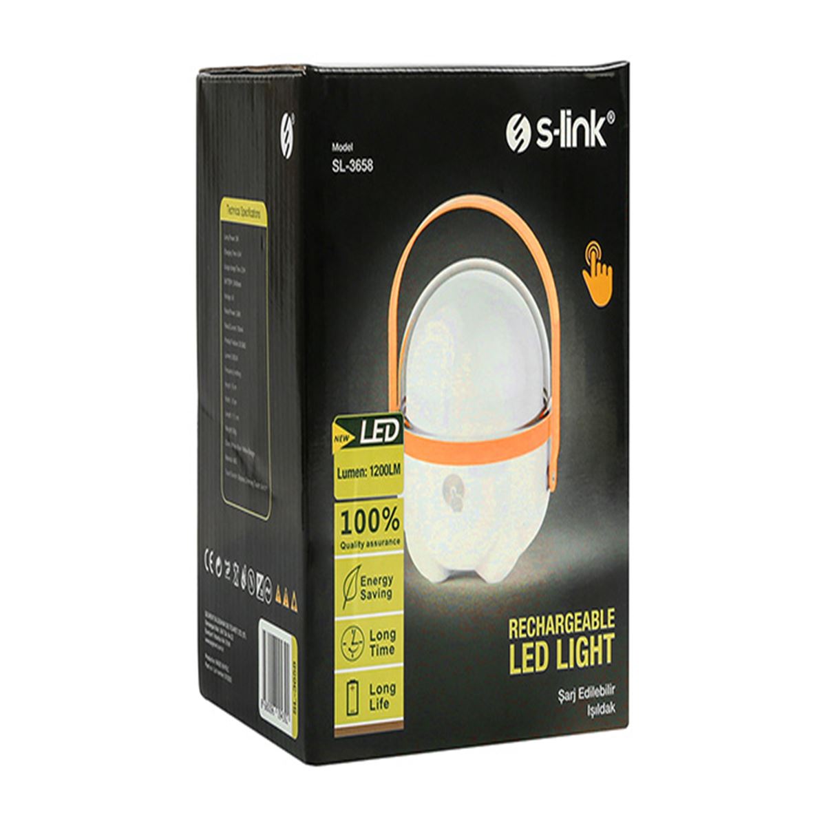 S-LİNK LED IŞILDAK SL-3658 ŞARJ EDİLEBİLİR DOKUNMATİK AÇMA KAPAMA LEDLİ TURUNCU 2400mAh 1
