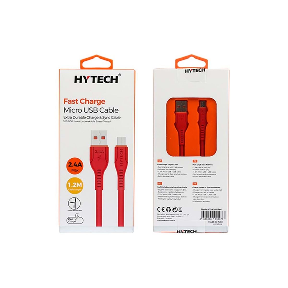 HYTECH ŞARJ KABLOSU HY-X260 MİCRO KIRMIZI 2.4A 1.2M 1