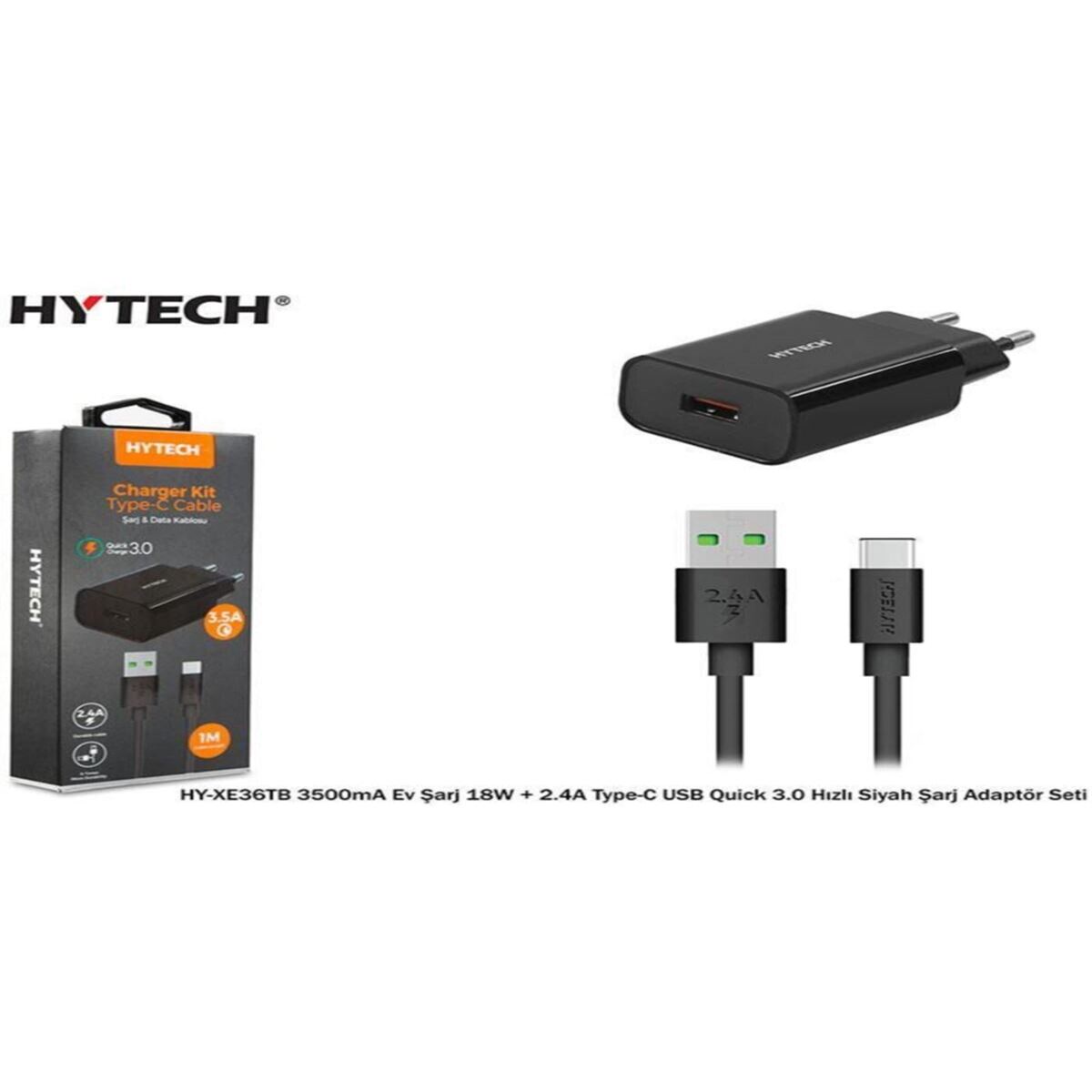 HYTECH TYPE C ŞARJ SETİ HY-XE36TB 3500MA USB QUİCK SİYAH 1