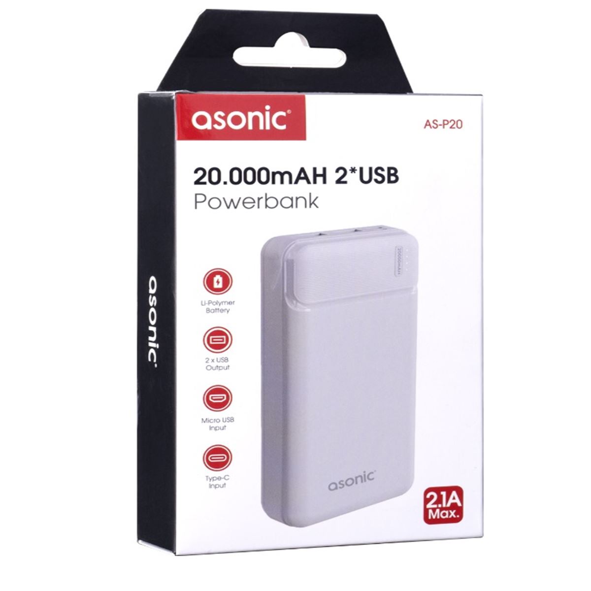 ASONİC POWERBANK AS-P20 20.000 MAH BEYAZ 1