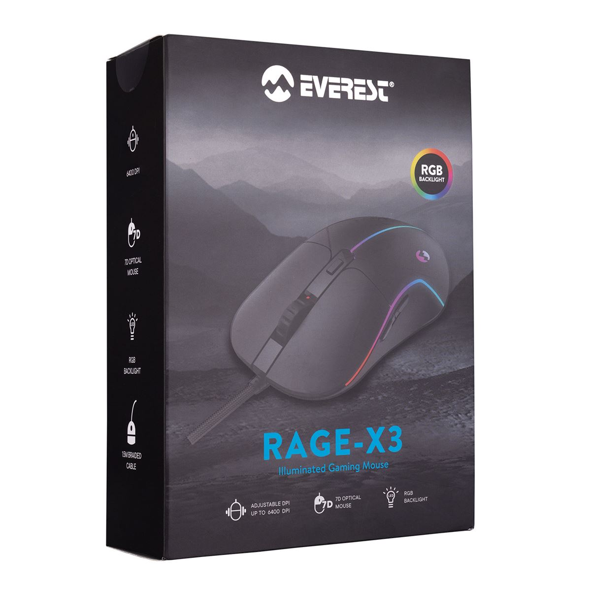 EVEREST MOUSE KABLOLU RAGE-X3 SİYAH 7 TUŞLU RGB IŞIKLI 1