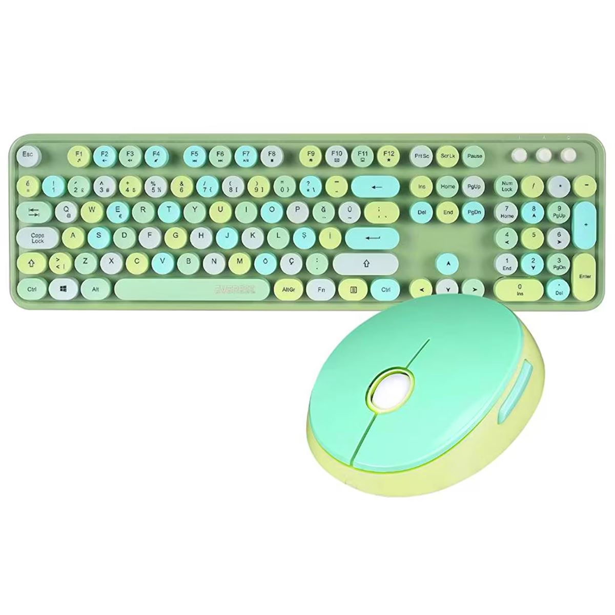 EVEREST ROUND KABLOSUZ KLAVYE Q + MOUSE SET KM-6282 MULTİMEDİA YEŞİL 1