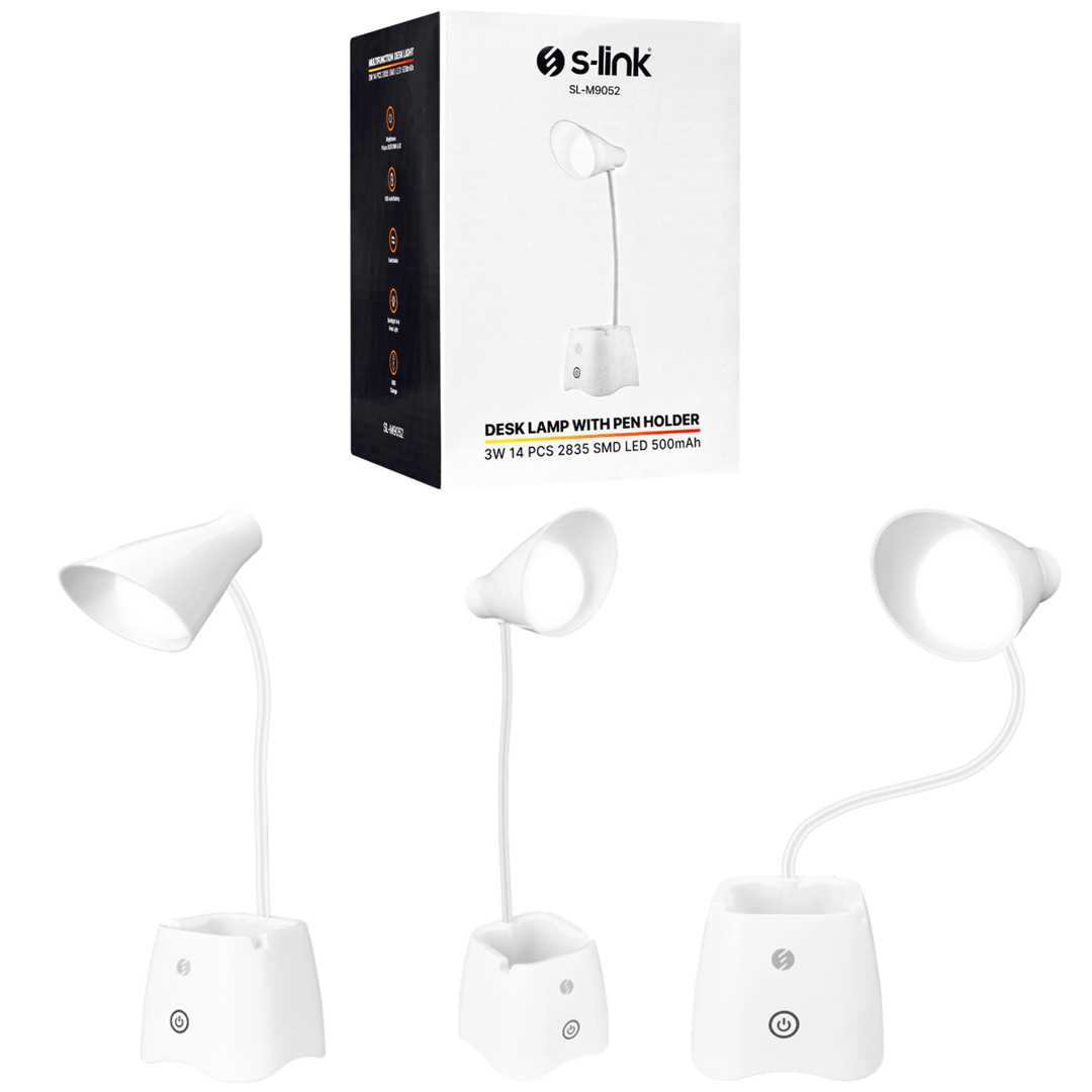 S-LİNK LED MASA LAMBASI SL-M9052 KALEMLİKLİ BEYAZ ŞARJLI AYARLANABİLİR BAŞLIK 1