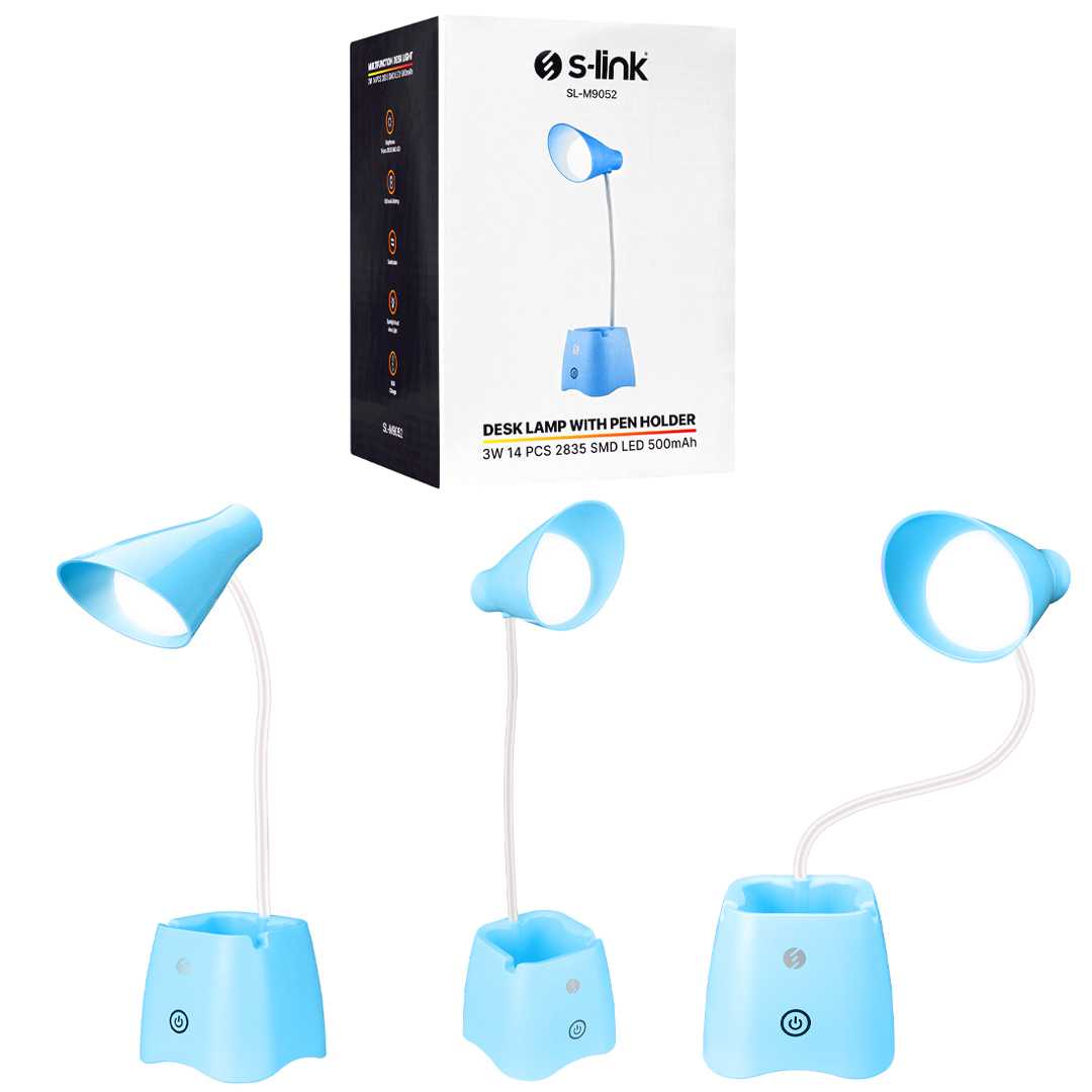 S-LİNK LED MASA LAMBASI SL-M9052 KALEMLİKLİ MAVİ ŞARJLI AYARLANABİLİR BAŞLIK 1
