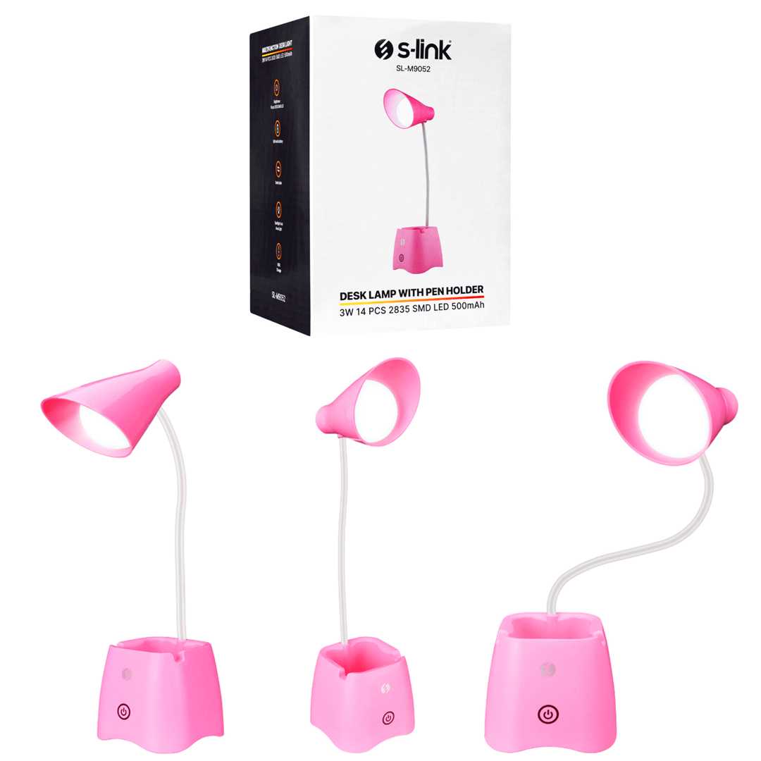 S-LİNK LED MASA LAMBASI SL-M9052 KALEMLİKLİ PEMBE ŞARJLI AYARLANABİLİR BAŞLIK 1