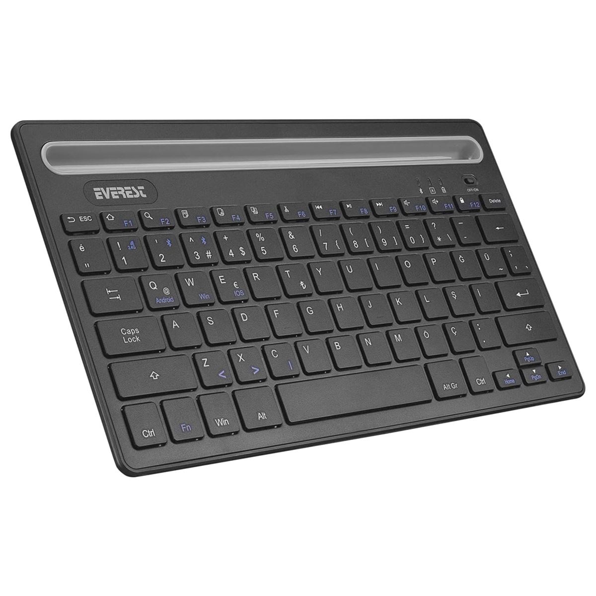 EVEREST KABLOSUZ KLAVYE Q KB-BT82 ŞARJLI ULTRA İNCE SİYAH GÜMÜŞ 1
