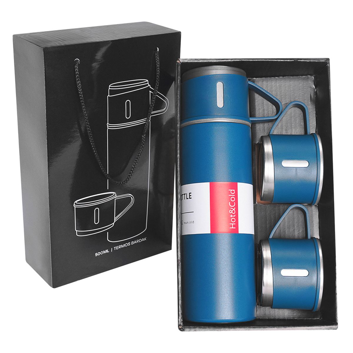 HYTECH 304 ÇELİK TERMOS HY-TM11 LACİVERT 500 ML 3 BARDAKLI 1