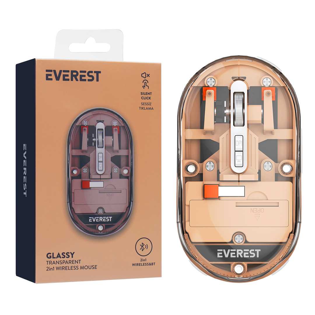 EVEREST KABLOSUZ MOUSE SM-BT29 GLASSY TRANSPARAN ROSE GOLD 2İN1 WİRELESS-BLUETOOTH 1