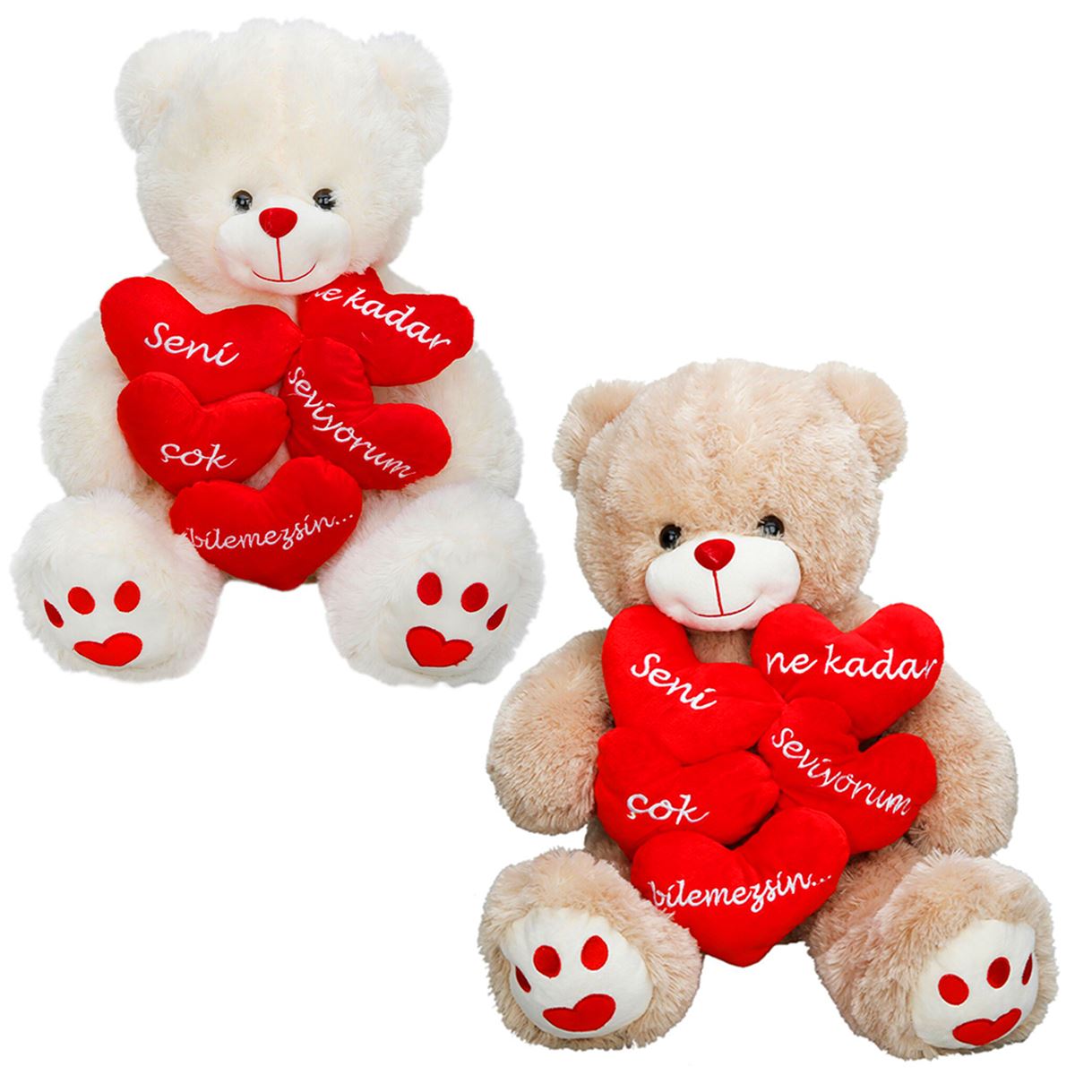 SUNMAN PELÜŞ 5124 5 KALPLİ AŞK MESAJLI OTURAN AYI 45 CM 1