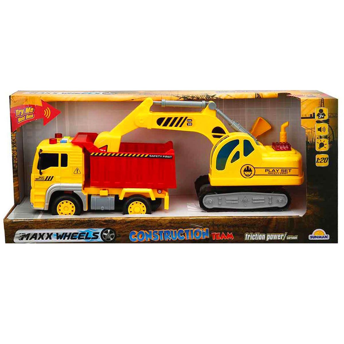 SUNMAN KAMYON-KEPÇE WY570C İNŞAAT ARAÇLARI 2 Lİ SESLİ IŞIKLI 1:20 3+ 1