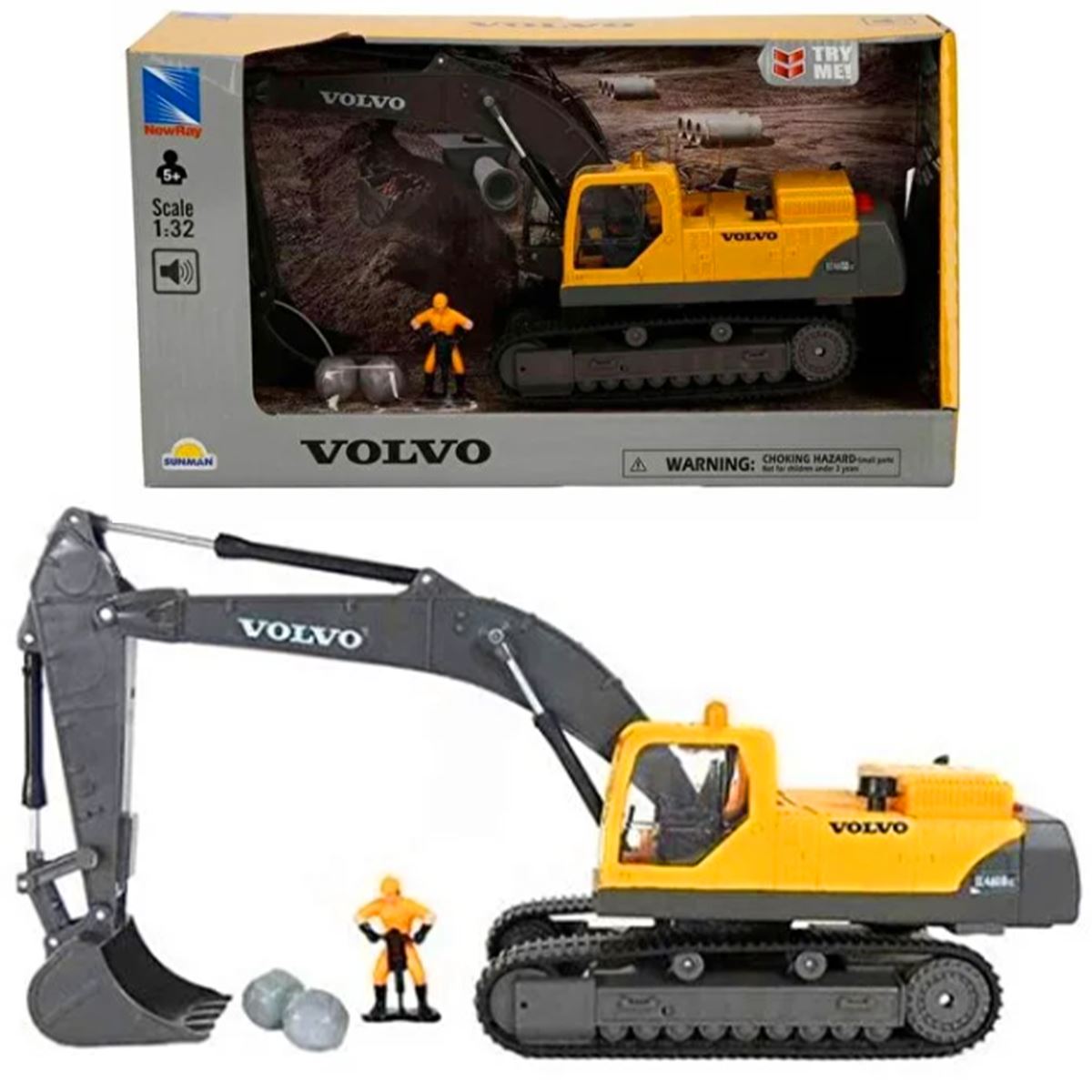 SUNMAN VOLVO 01016C İNŞAAT ARAÇLARI EKSVATÖR SESLİ IŞIKLI 1:32 5+ 1