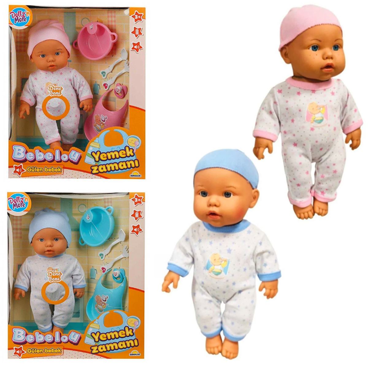 SUNMAN BEBELOU LUNCH TİME 30021 YEMEK ZAMANI AKSESUARLI BEBEK SETİ SESLİ 32 CM 3+ 1