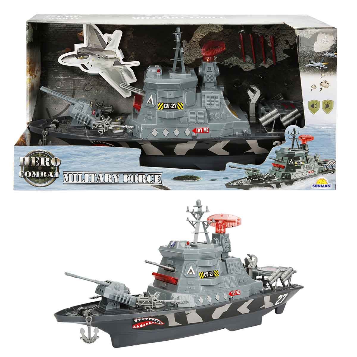 SUNMAN HERO COMBAT GEMİ 1828-106F CV-27 ASKERİ DONANMA SESLİ IŞIKLI PİLLİ 58 CM 3+ 1