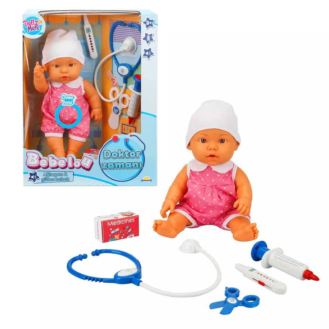 SUNMAN BEBELOU 1030111 DOKTOR ZAMANI AĞLAYAN GÜLEN BEBEK PİLLİ 32 CM 3+ 1