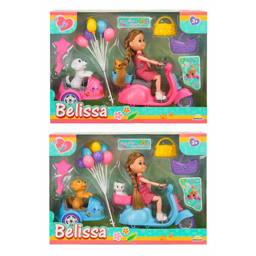 SUNMAN BELİSSA BEBEK 53807 BELİSSANIN SEPETLİ MOTOSİKLETİ VE SEVİMLİ KÖPEĞİ 15 CM 3+ 1