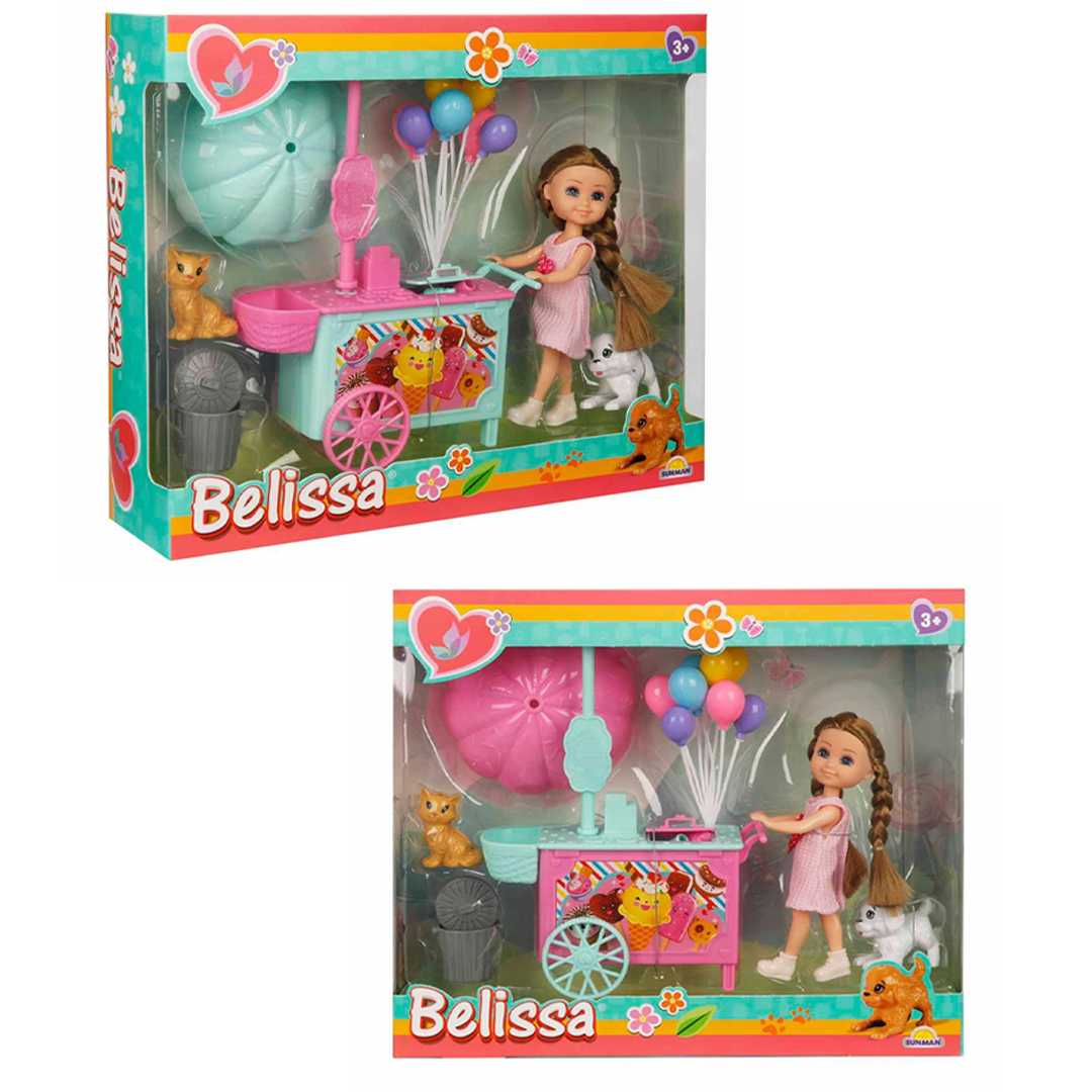 SUNMAN BELİSSA BEBEK 53815 BELİSSANIN DONDURMA ARABASI VE SEVİMLİ HAYVANLARI 15 CM 3+ 1